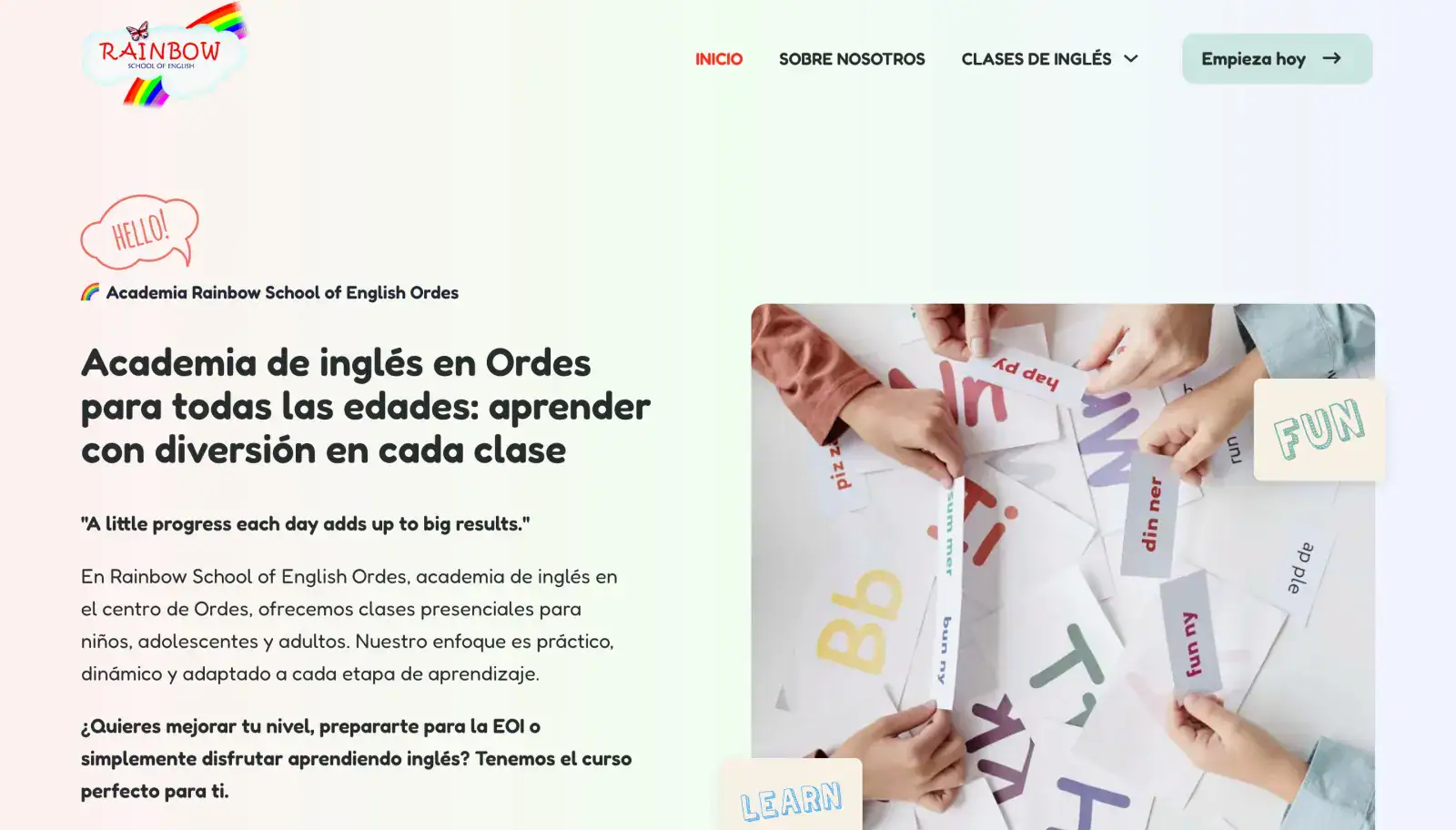 Page d’accueil de Academia Rainbow Ordes